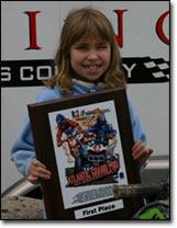 8-15 90cc Production 1st place winner Sarah Marsh with her 1st place trophy