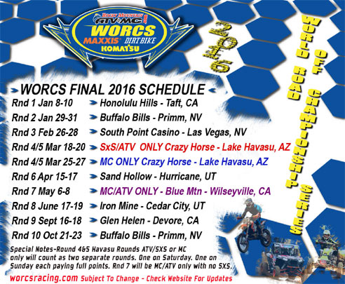 2016 WORCS Racing Tentative Schedule